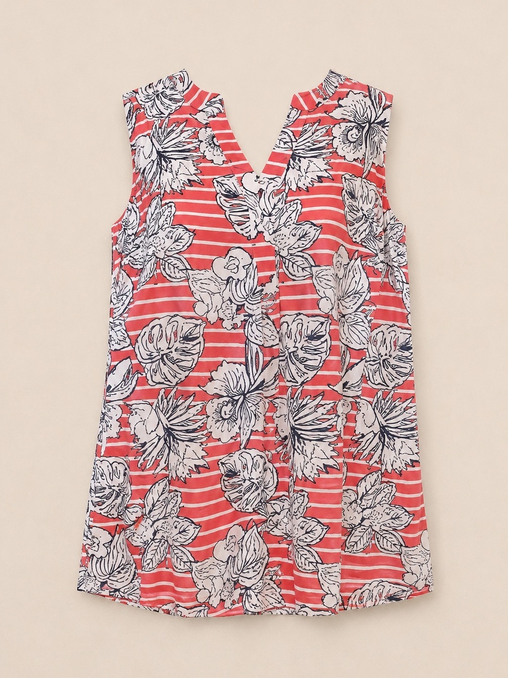 Crown & Ivy • Sleeveless Striped & Floral Coral Top • Size 1x • EUC